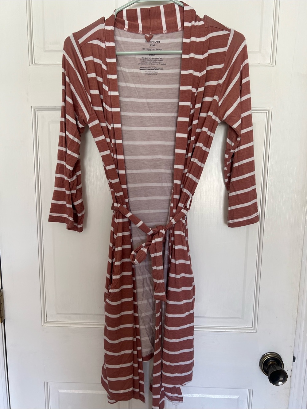 Posh Peanut Rust and White Striped Long Sleeve Wrap Dress